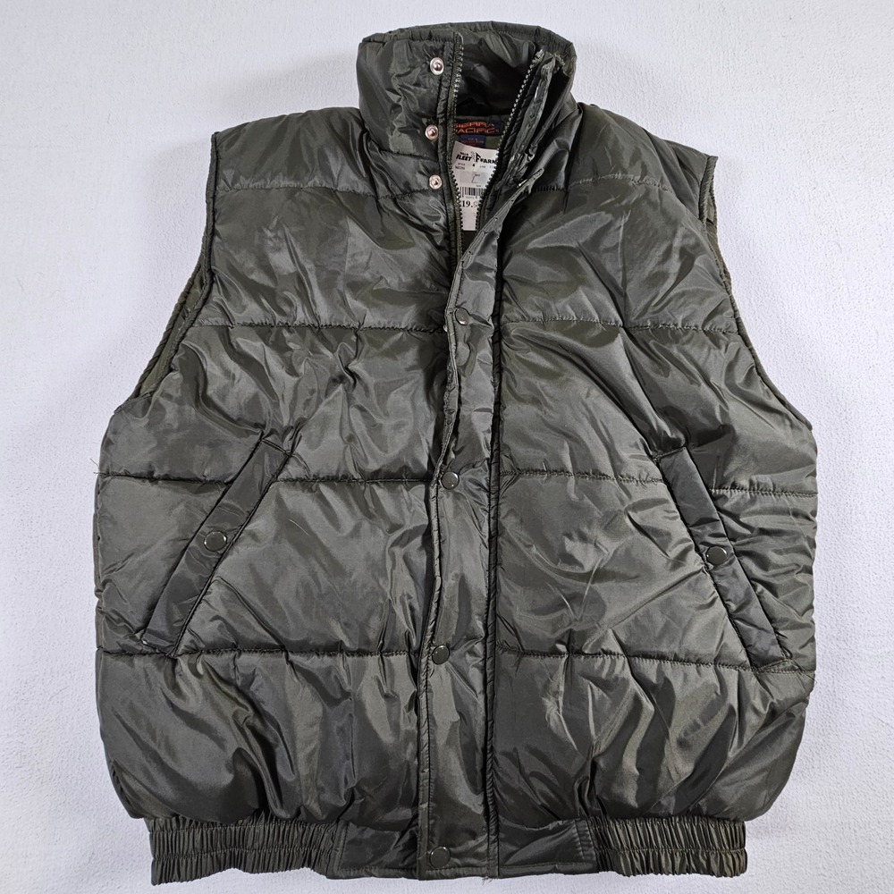 Sierra Pacific Puffer Vest Mens Large Olive Green Quilted Zip Snap MJ259 NWT